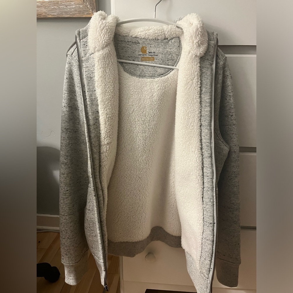Carhartt Gray and Cream Sherpa-Lined Hoodie